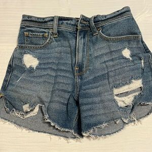 Hollister high rise vintage distressed jean shorts with sunflowers.
